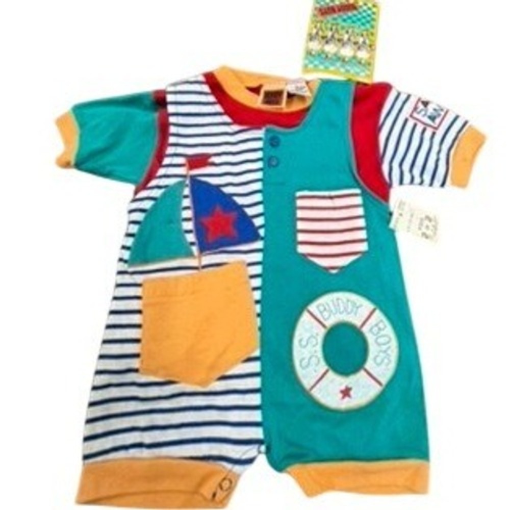 NWT! Deadstock 1993 Buddy Boys Nautical Colorblock Sailboat Romper Kids 12M RARE